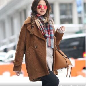 Trina Turk Nancy Double Breasted Peacoat Alpaca Wool Blend Brown Oversized S 6